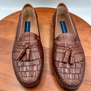 Giorgio Brutini Antigua Brown Leather Woven Tassel Kiltie Loafers Mens 10 M